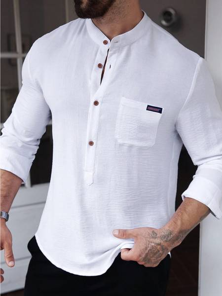 COMBRAIDED Men Self Design Casual White Shirt