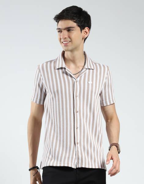 MONTE CARLO Men Striped Casual Brown Shirt