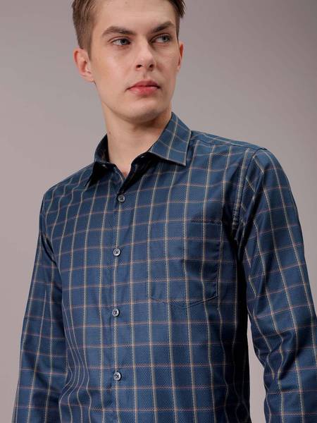 The Indian Garage Co. Men Checkered Formal Blue Shirt