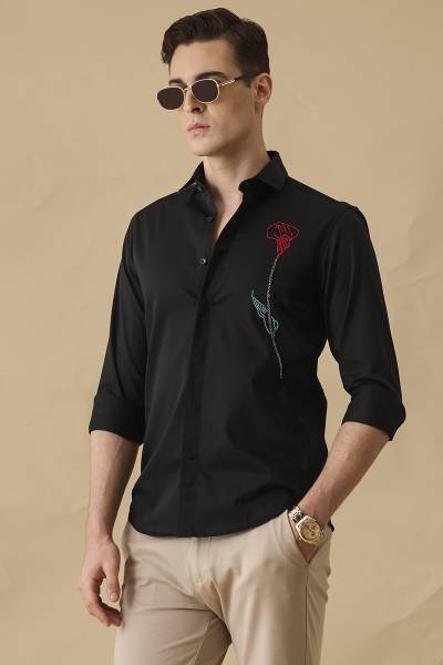 Snitch Men Embroidered Casual Black Shirt