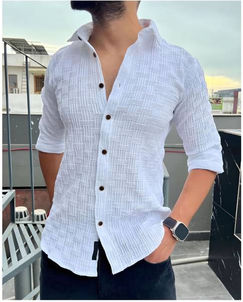 DEARISE Men Self Design Casual White Shirt