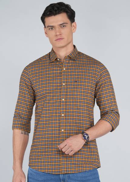 PETER ENGLAND Men Checkered Casual Yellow Shirt