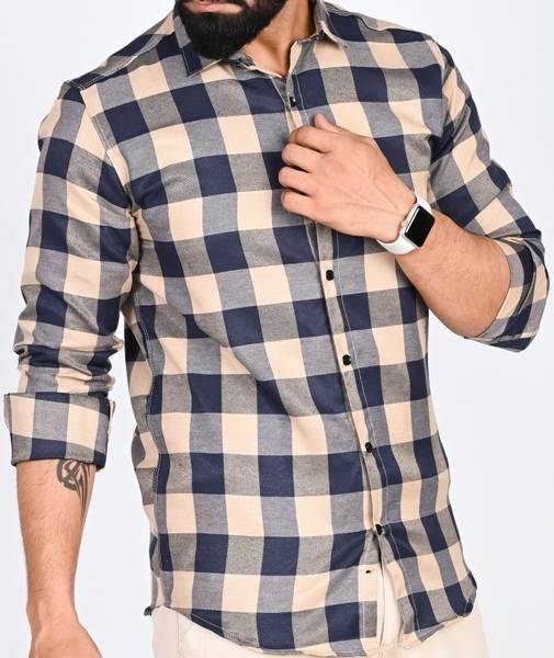 Tanip Men Checkered Casual Brown, Black Shirt