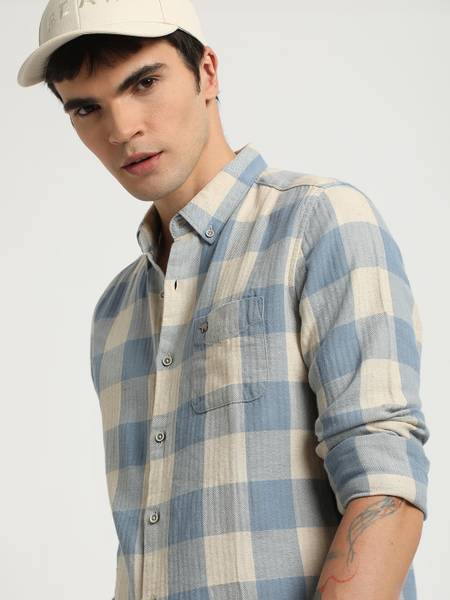 THE BEAR HOUSE Men Checkered Casual Blue Shirt