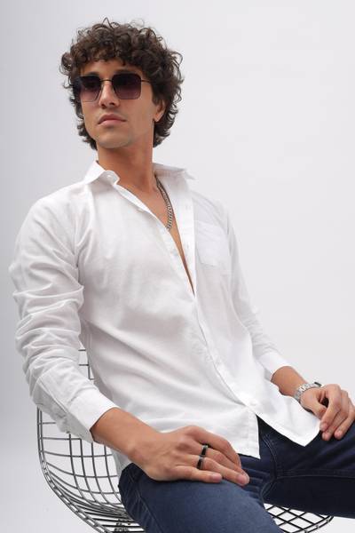 BS BLUE SQUAD Men Solid Casual White Shirt