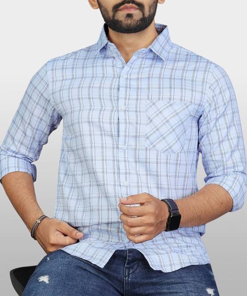 VeBNoR Men Checkered Formal White Shirt