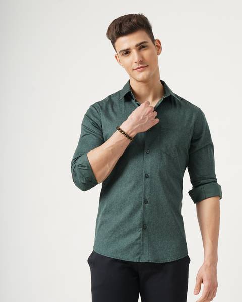 British Club Men Printed Casual Green Shirt