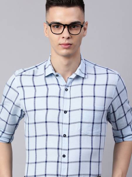 5TH ANFOLD Men Checkered Formal Blue Shirt