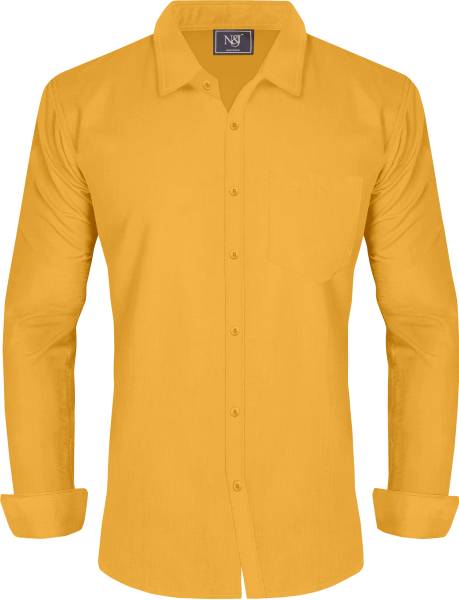 N AND J Men Solid Casual Yellow Shirt
