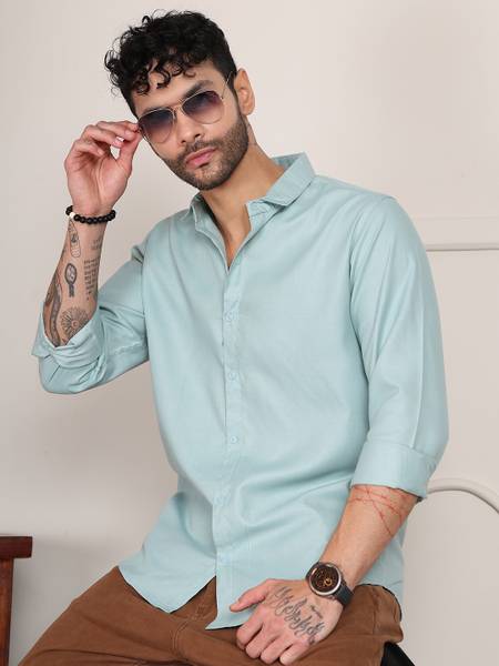 Tanip Men Solid Casual Light Green Shirt