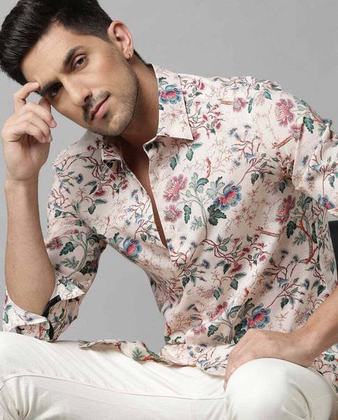 Jai Textiles Men Striped Casual Cream Shirt