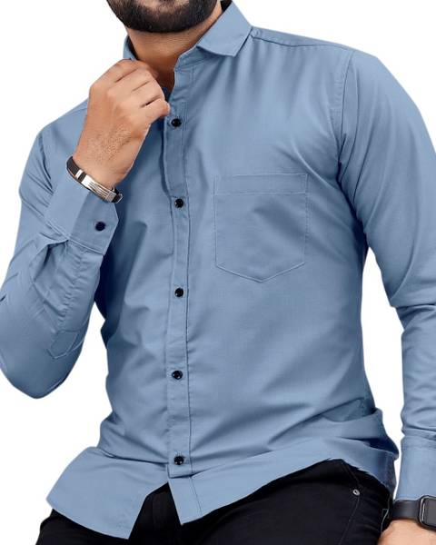 NIVICK Men Solid Formal Blue Shirt