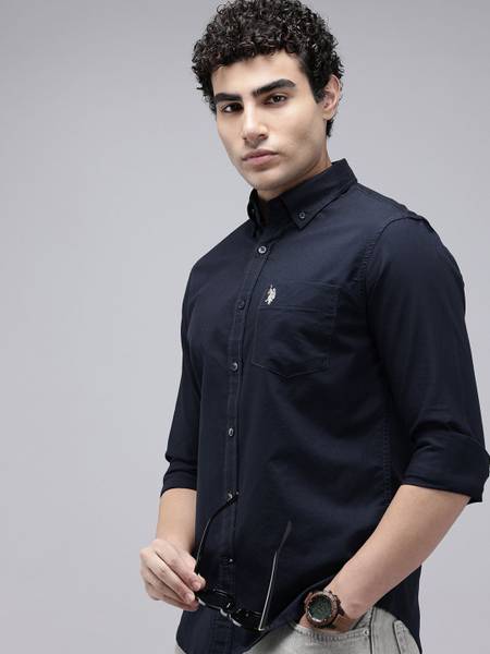 U.S. POLO ASSN. Men Solid Casual Blue Shirt