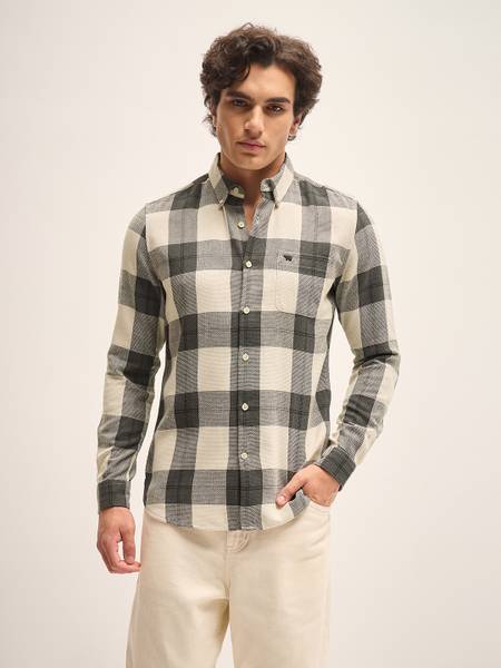 THE BEAR HOUSE Men Checkered Casual Grey Shirt