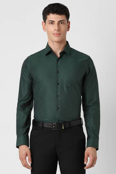 VAN HEUSEN Men Checkered Formal Dark Green Shirt