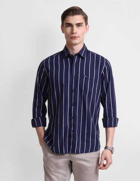 ARROW Men Striped Casual Blue Shirt