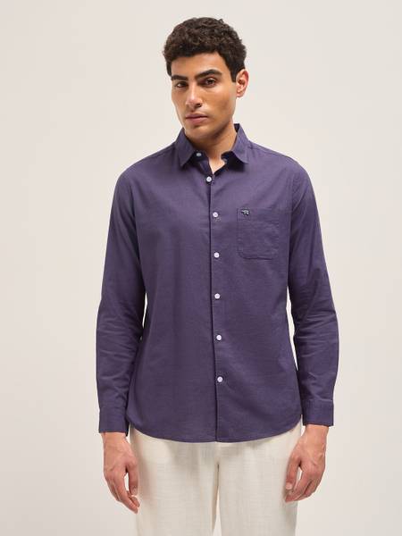 THE BEAR HOUSE Men Solid Casual Purple Shirt