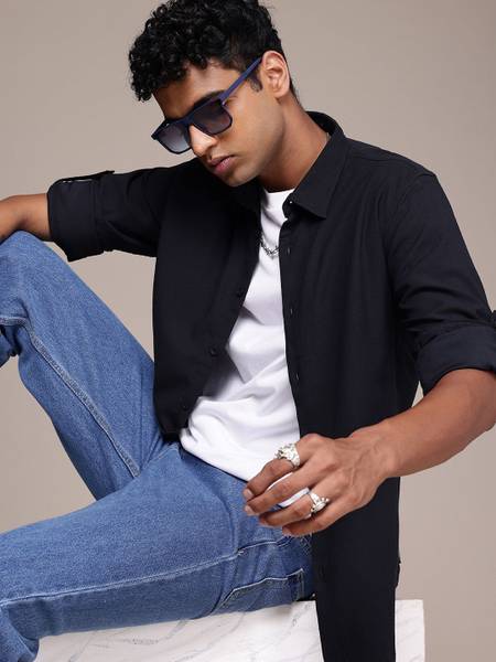 Roadster Men Self Design Casual Blue Shirt