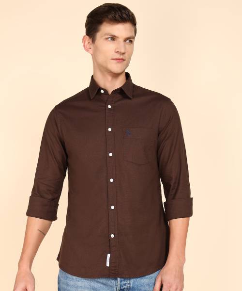 U.S. POLO ASSN. Men Solid Casual Brown Shirt