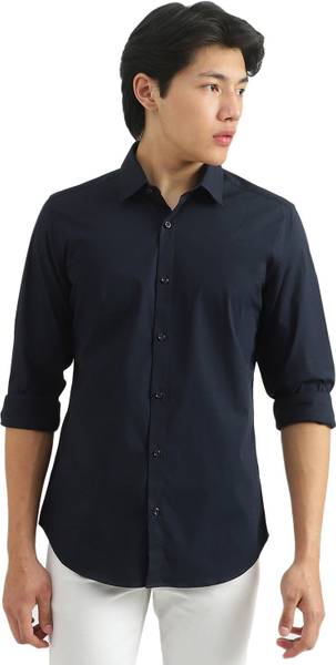 United Colors of Benetton Men Solid Casual Dark Blue Shirt
