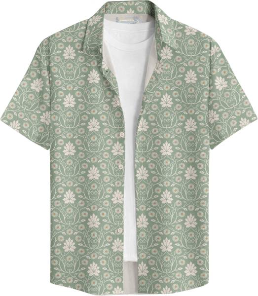 Bullmer Men Printed Casual Light Green, Orange, White Shirt