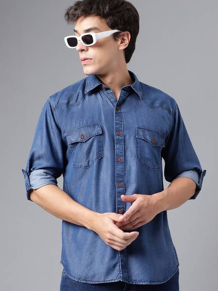 Hancock Men Solid Casual Blue Shirt