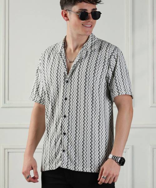 URBAN BUCCACHI Men Striped Casual White Shirt
