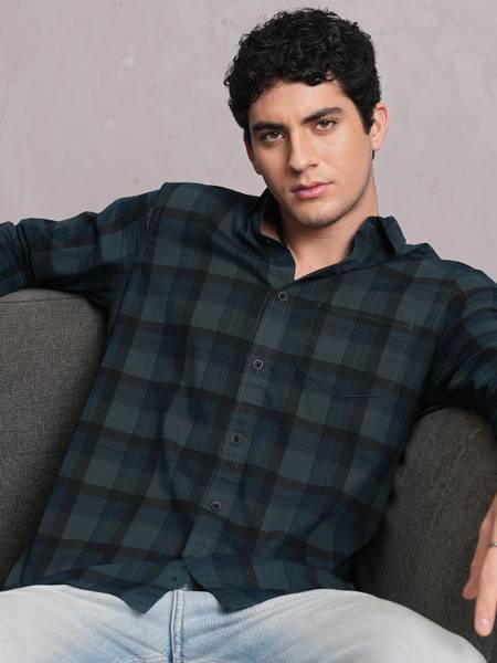 LOCOMOTIVE Men Checkered Casual Blue Shirt