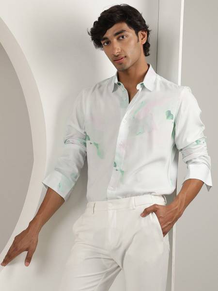 RARE RABBIT Men Printed Casual Green, White Shirt