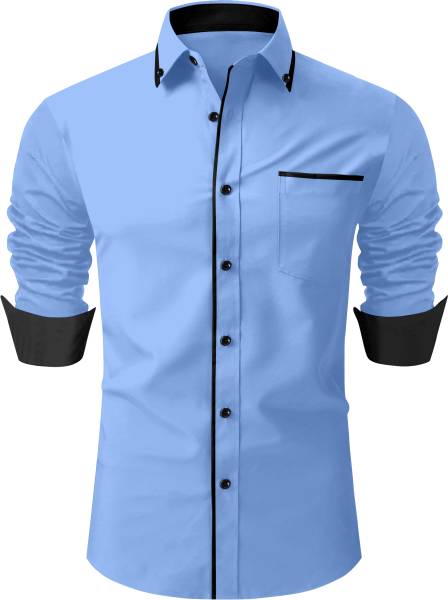 LAXBON Men Solid Casual Blue Shirt