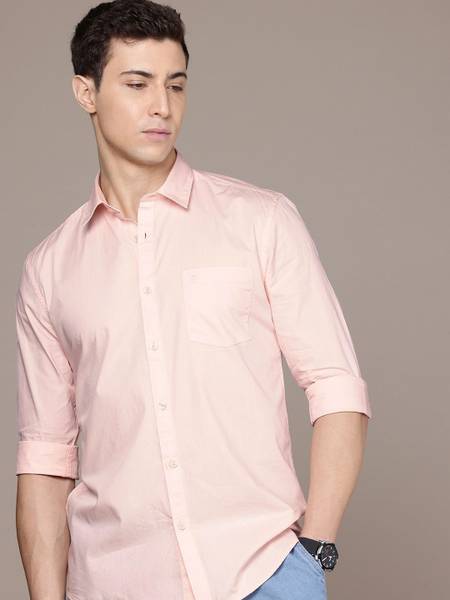 French Connection Men Solid Casual Pink Shirt