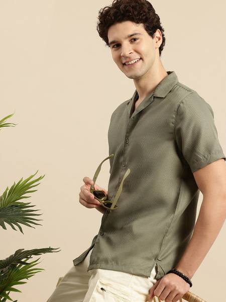 Mast & Harbour Men Self Design Casual Green Shirt