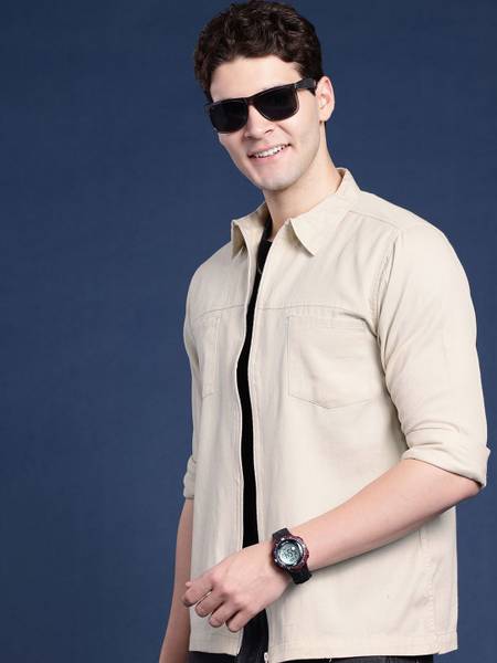 Mast & Harbour Men Solid Casual Beige Shirt