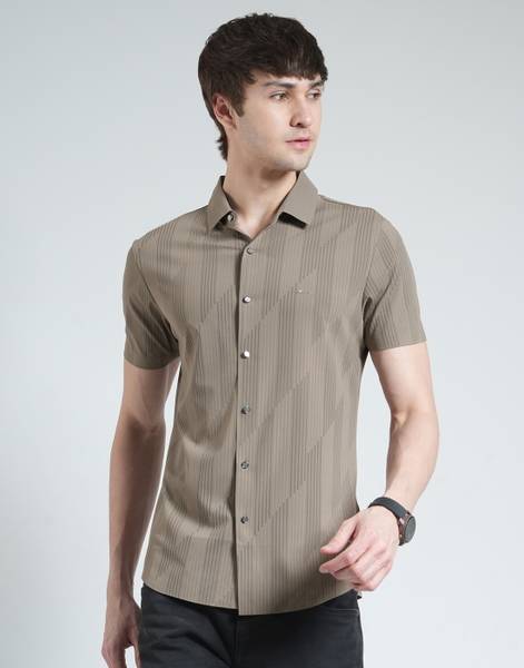 MONTE CARLO Men Printed Casual Brown Shirt