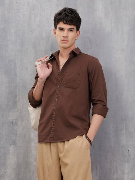 WROGN Men Solid Casual Brown Shirt