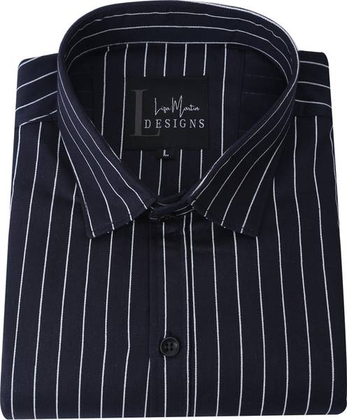 LRK Men Striped Casual Dark Blue Shirt
