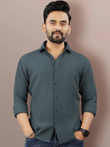 VeBNoR Men Self Design Casual Grey Shirt