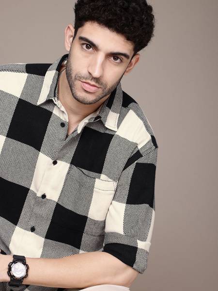Roadster Men Checkered Casual White Shirt