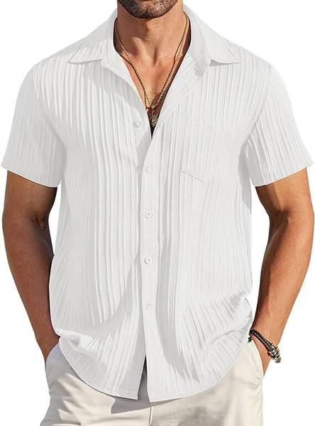 SOLSTICE Men Self Design Casual White Shirt