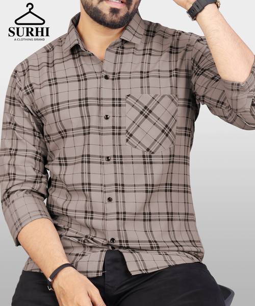 Surhi Men Checkered Casual Beige Shirt