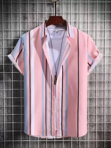 fitoda fashion Men Striped Casual Pink Shirt