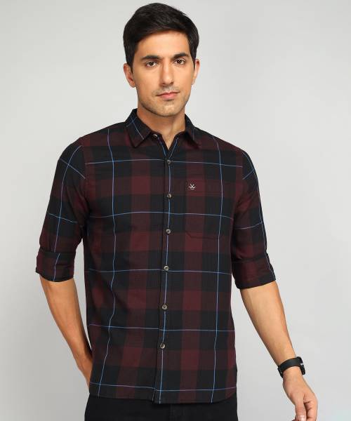 WROGN Men Checkered Casual Maroon Shirt