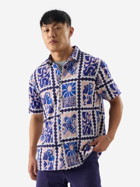 The Souled Store Men Printed Casual Blue Shirt
