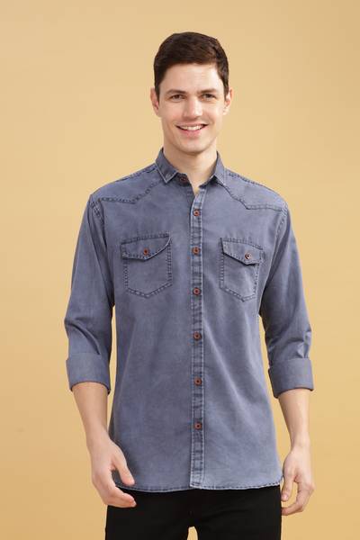 METRONAUT Men Solid Casual Blue Shirt