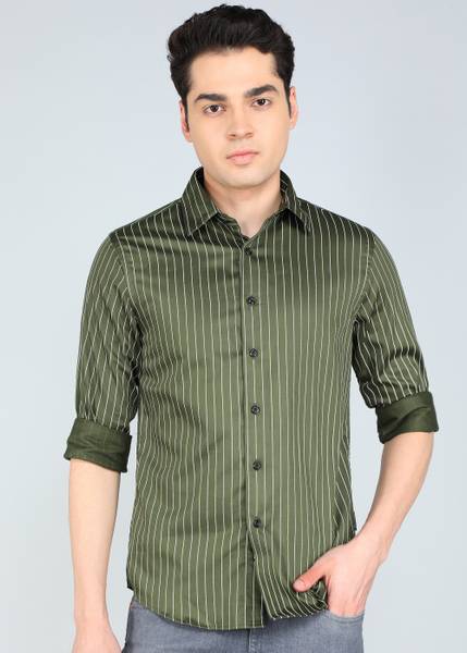 FLYING MACHINE Men Striped Casual Green Shirt