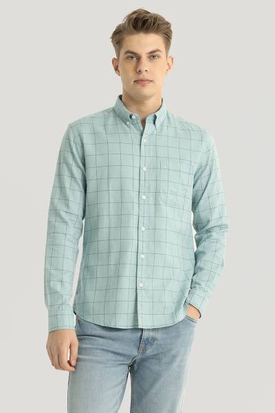 Snitch Men Checkered Casual Light Blue Shirt