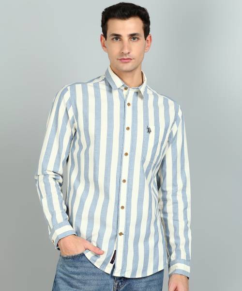 U.S. Polo Assn. Denim Co. Men Striped Casual Blue, White Shirt