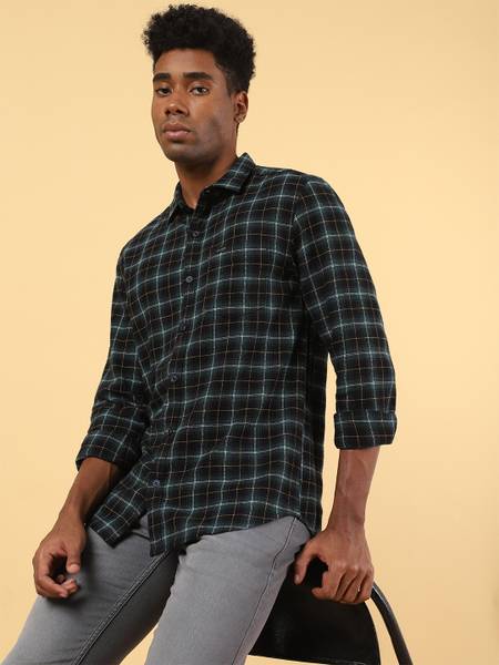 Wrangler Men Checkered Casual Green Shirt