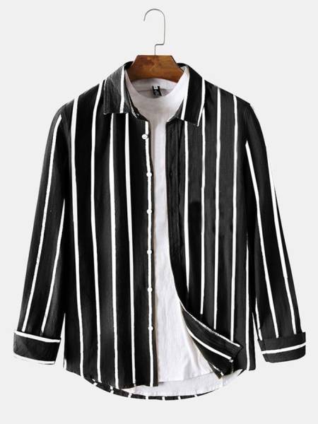 Try This Men Striped Casual Black Shirt