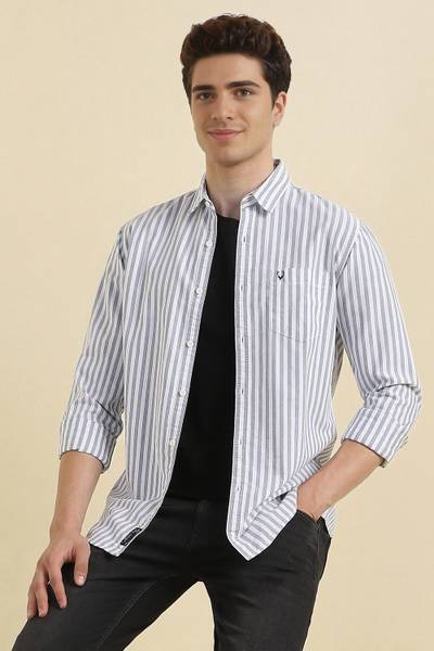 Allen Solly Men Striped Casual Grey Shirt